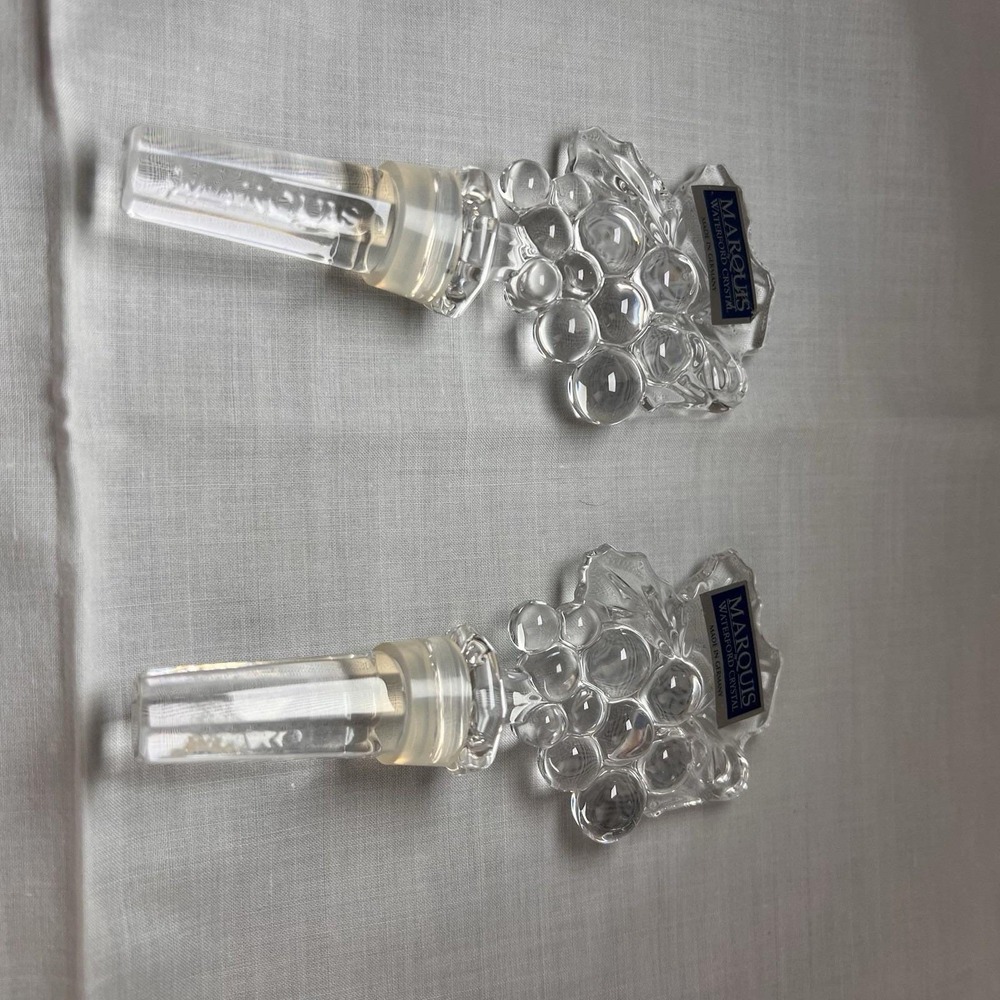 Vintage Marquis Waterford Crystal Grape Wine Bottle Stoppers Set of 2 Barware - Picture 7 of 7